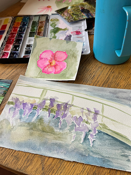 The Japanese Bridge in progress, Watercolor